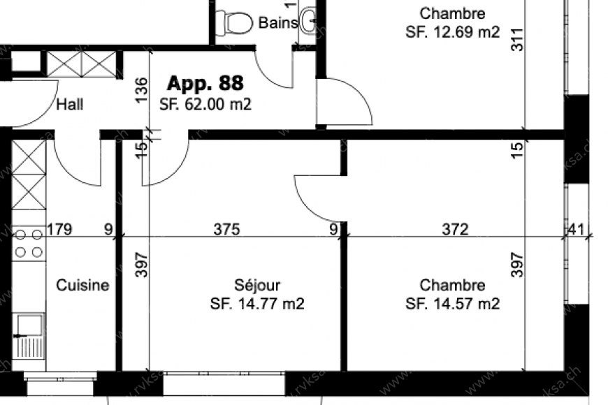 Appartement de 3 pièces, 62 m2, à Les Geneveys-sur-Coffrane Appartement de 3 pièces, 62 m2, à Les Geneveys-sur-Coffrane - Plan objet locatif