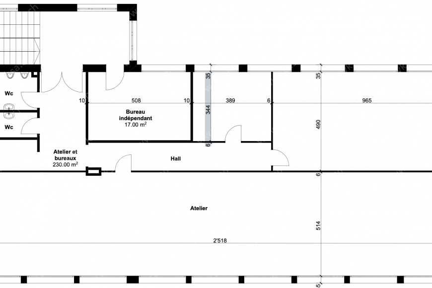 Local commercial de 3 pièces, 200 m2, à Les Geneveys-sur-Coffrane Local commercial de 3 pièces, 200 m2, à Les Geneveys-sur-Coffrane - Plan objet locatif