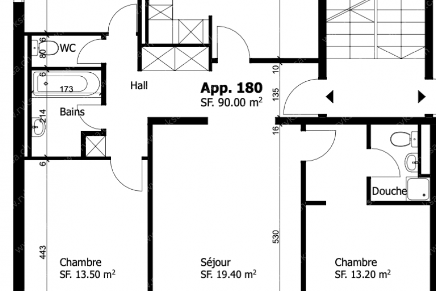 Appartement de 4 pièces, 90 m2, à Les Geneveys-sur-Coffrane Appartement de 4 pièces, 90 m2, à Les Geneveys-sur-Coffrane - Plan objet locatif