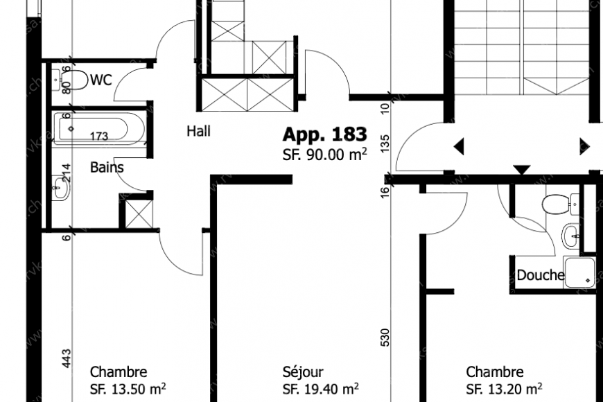 Appartement de 4 pièces, 90 m2, à Les Geneveys-sur-Coffrane Appartement de 4 pièces, 90 m2, à Les Geneveys-sur-Coffrane - Plan objet locatif