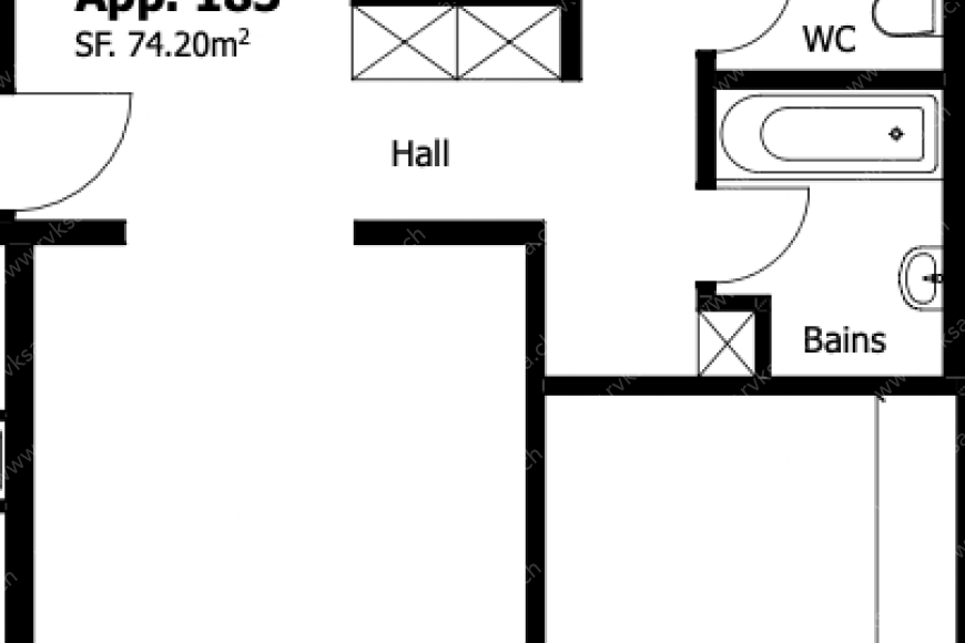 Appartement de 3 pièces, 74.20 m2, à Les Geneveys-sur-Coffrane Appartement de 3 pièces, 74.20 m2, à Les Geneveys-sur-Coffrane - Plan objet locatif